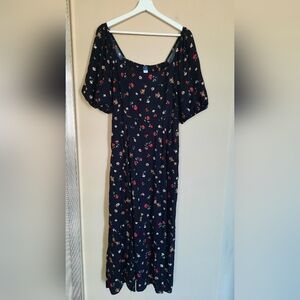 Old Navy Floral Midi Dress Peasant Puff Sleeve  Cottage Cottagecore Capsule Tall